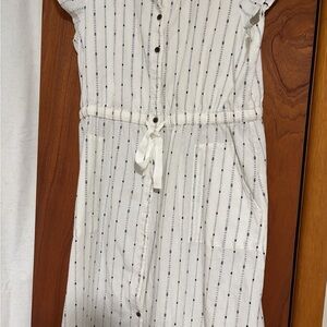 LOFT Ivory and Charcoal Patterned Dress